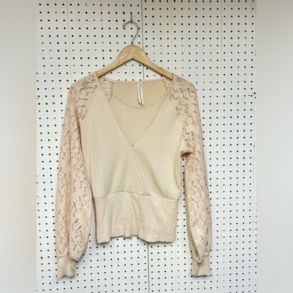 Anthropologie Surplice Ivory Lace Top - Picture 2 of 5